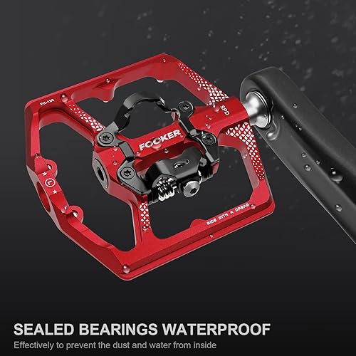Miniatura 5 de FOOKER Pedales de bicicleta de montaña MTB, doble función plana y pedal, 3 rodamientos sellados plataforma plana compatible con pedal sin clip