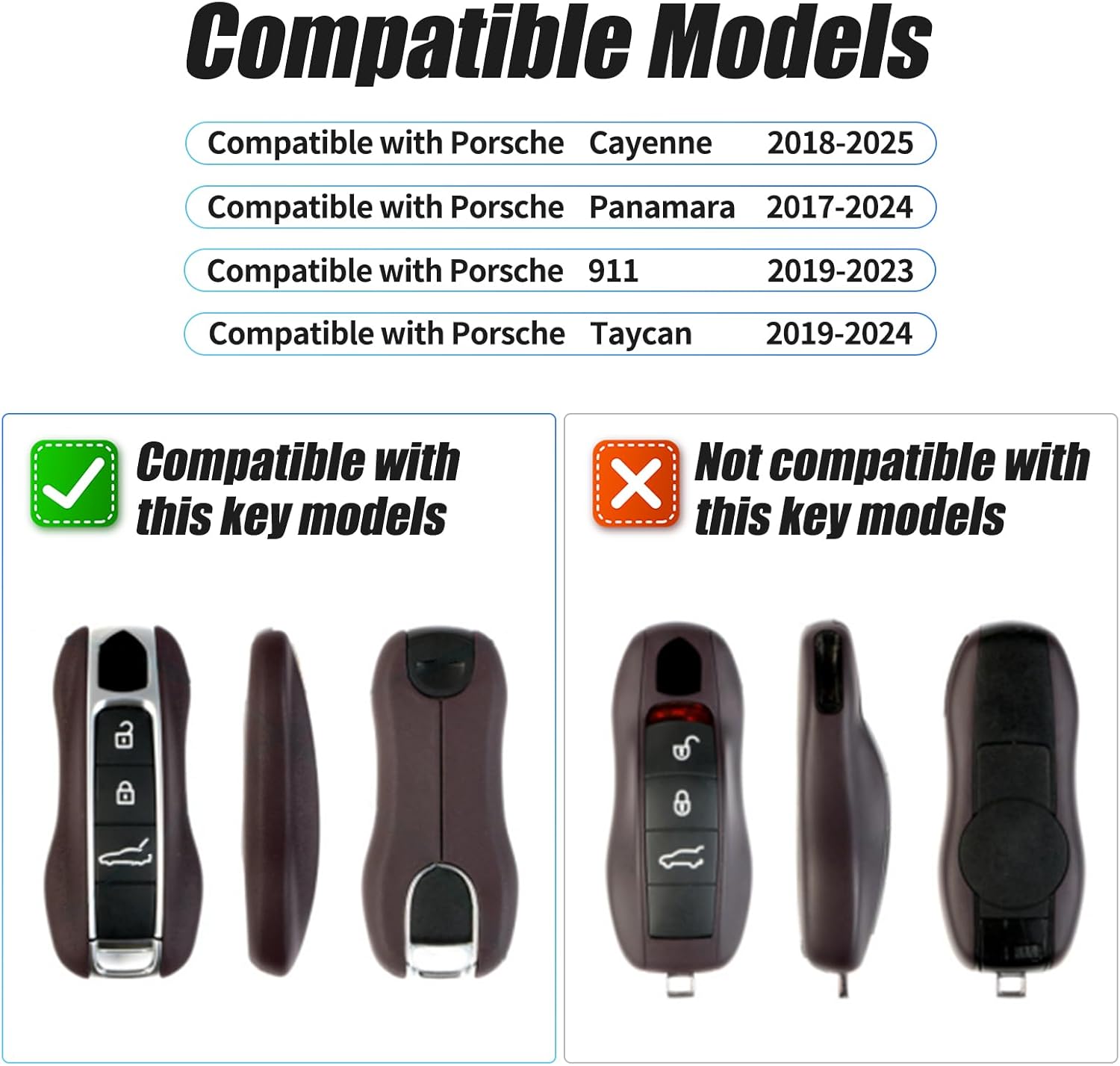 Compatible with Porsche Key Fob Cover, Compatible with Porsche Cayenne Panamera 911 Key Cover 2018-2024, Taycan Accessories 2020-2024, Key Shell Key Chain Accessories(Red) - Image 2