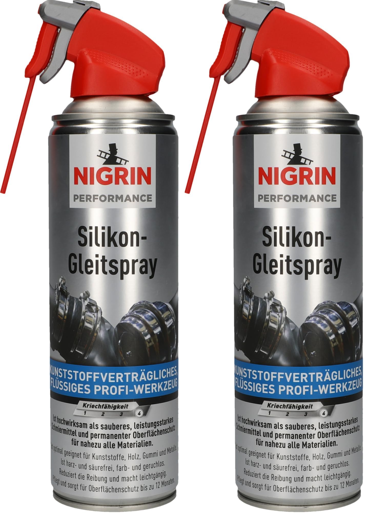 NIGRIN HyBrid Silikon-Gleitspray, kunststoffverträgliches, flüssiges Profi-Werkzeug, 500 ml (Packung mit 2)