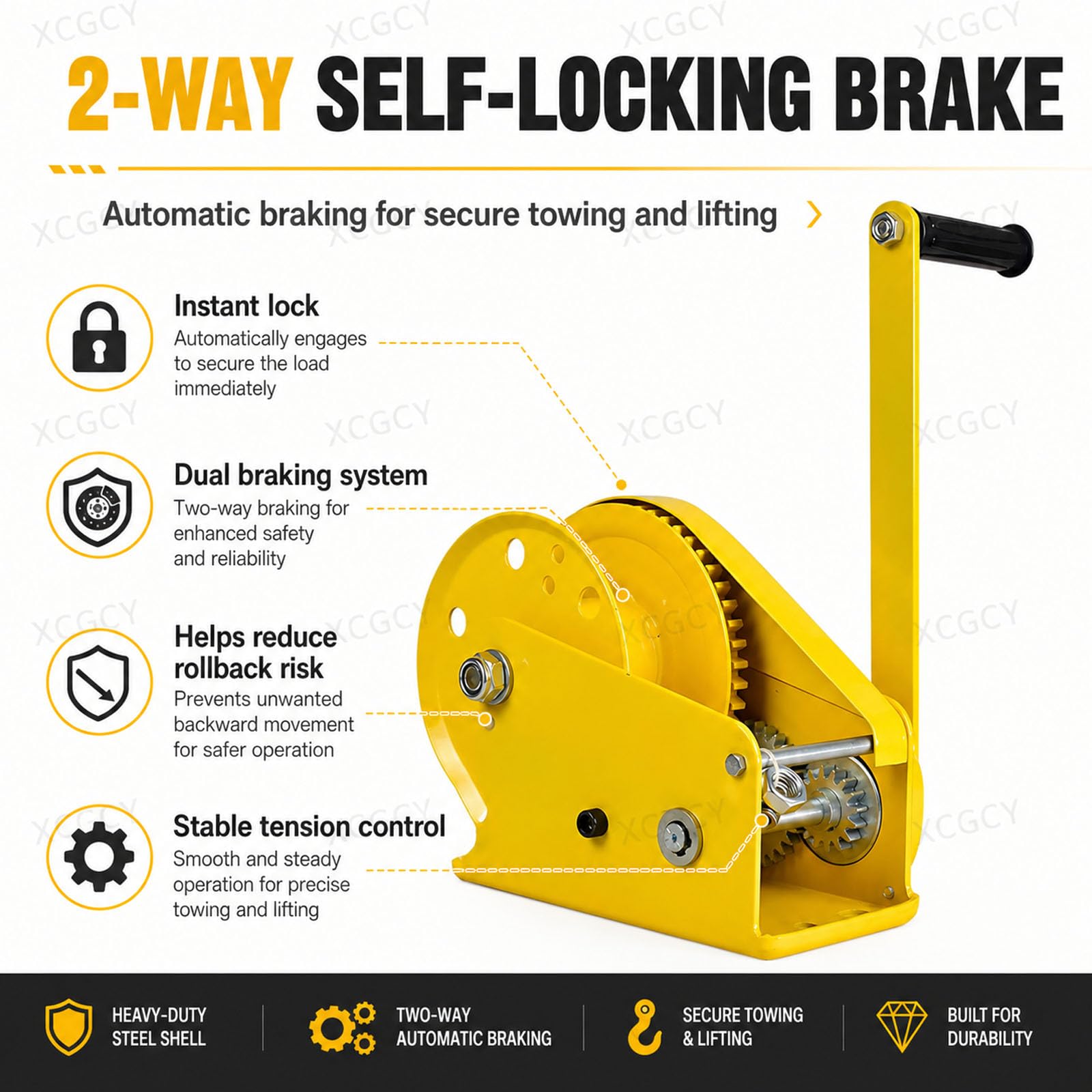 Salpa Ancora Manuale a 2 Vie con Bloccaggio Automatico E Freno Automatico, in Acciaio Inox, Doppia Frenatura, Struttura Antiscivolo per Barche Camion Auto