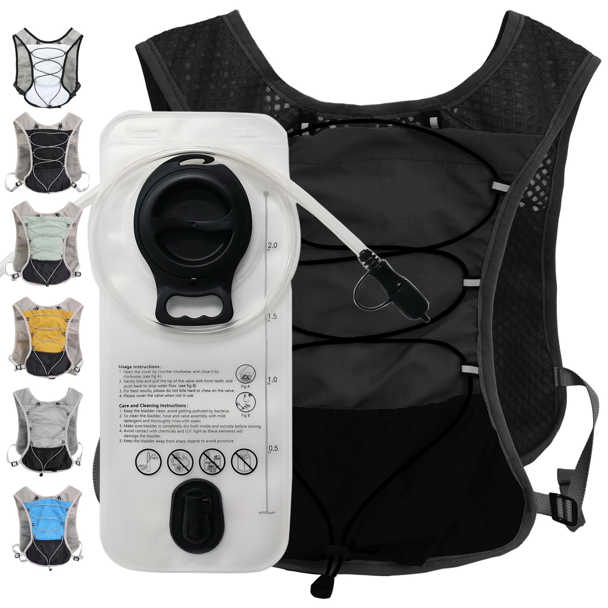 Hydration Running Vest for Women Men, Water Vest Backpack 2L, Lightweight Hydration Pack Water Backpack for Hiking, Trail Marathon Race