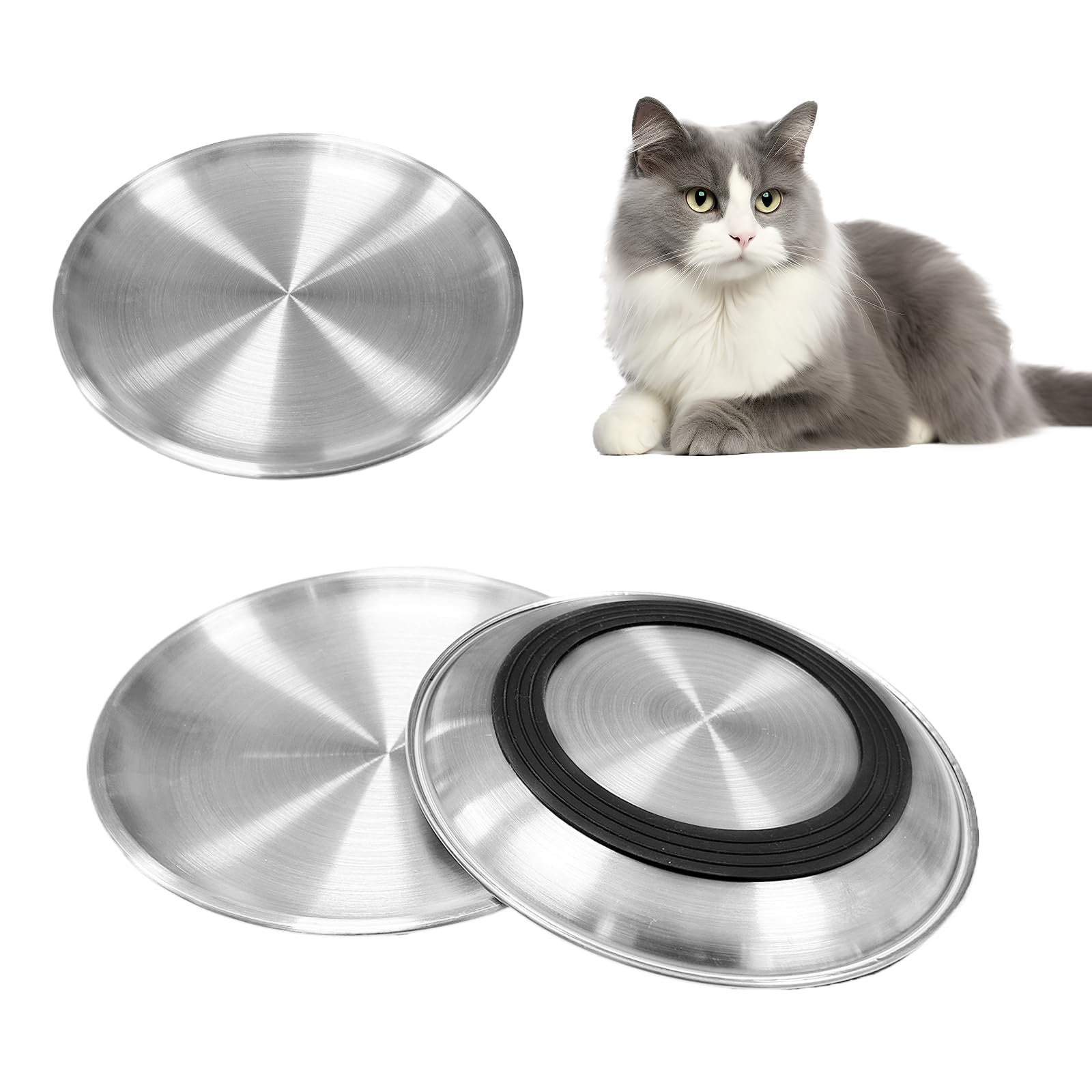 Set di 3 Ciotole per Gatti, Ciotole per Gatti in Acciaio Inossidabile con Base in Gomma Antiscivolo Ciotola Piatta Adatta ai Baffi, Facile da Pulire (17 cm/6,7 Pollici)