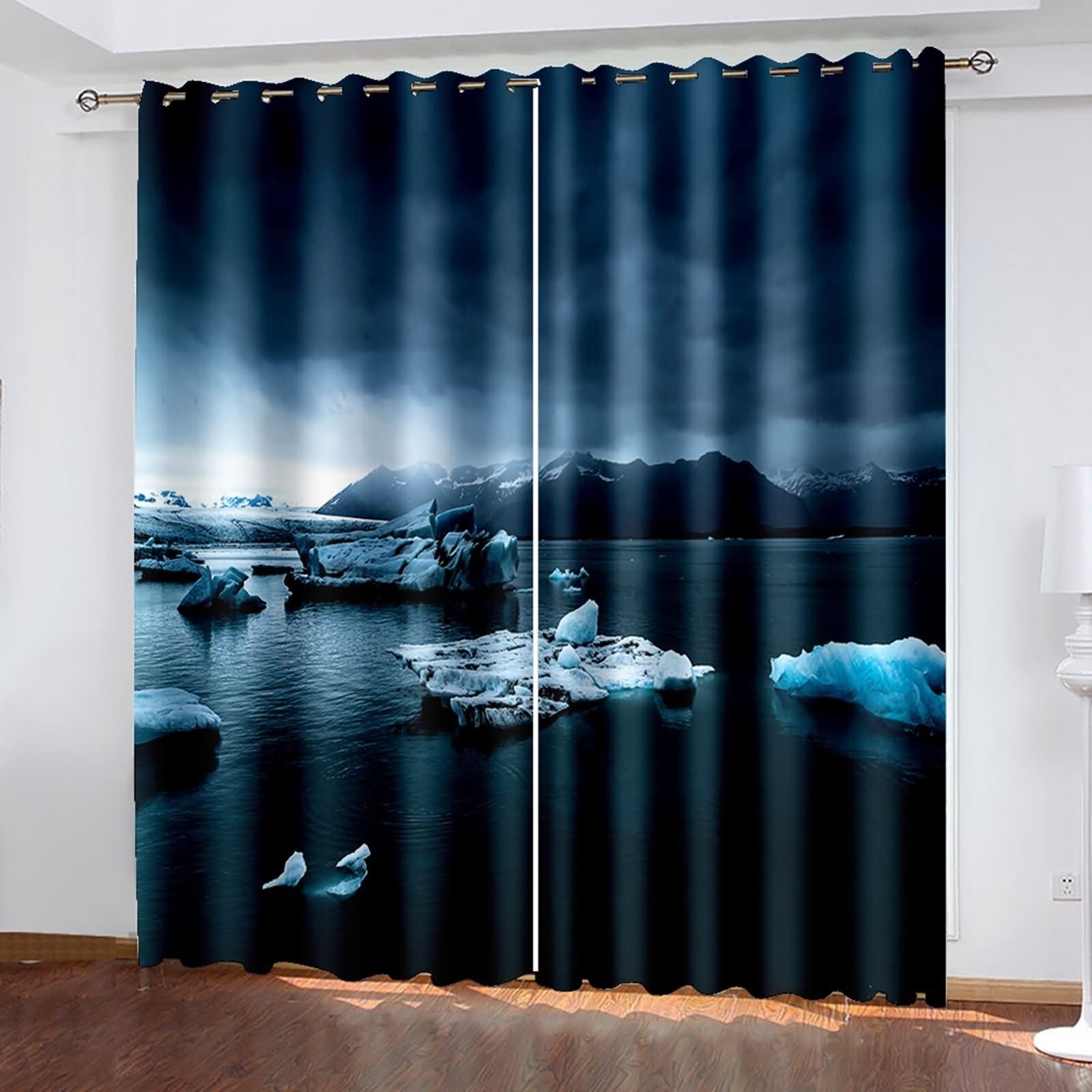 2er Set Lichtdichte Vorhänge Kinder,2 x 102W x 138H cm,KüchenVorhänge Modern mit Ösen Gletscher und dunkle Wolkenlandschaft Gardinen Schwarz Weiß Grau Wohnzimmer Modern