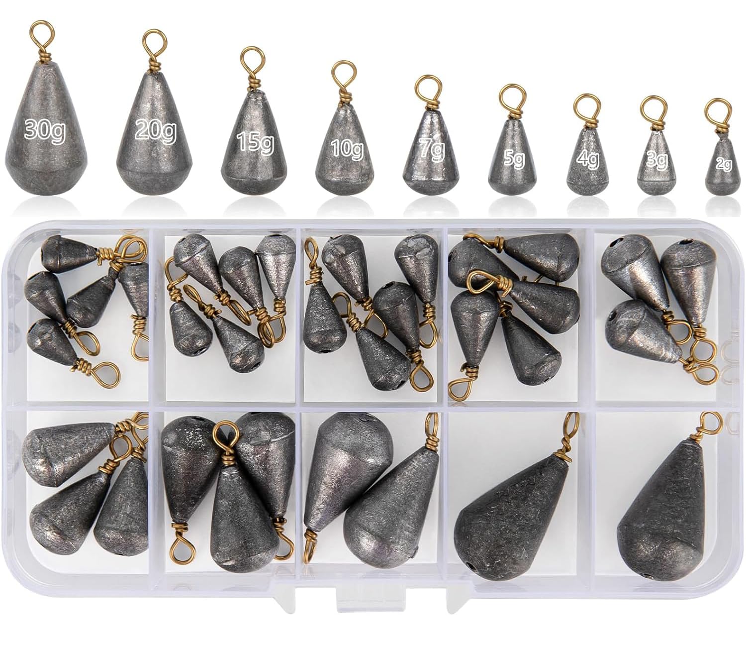 33 Pcs Small Fishing Weights Mixed 8 Sizes Deep Sea Fishing Weights Assorted 2g 3g 5g 7g 10g 15g 20g 30g Iron Fishing Sinkers Weights with Swivel for River Saltwater Freshwater Mackerel (33)