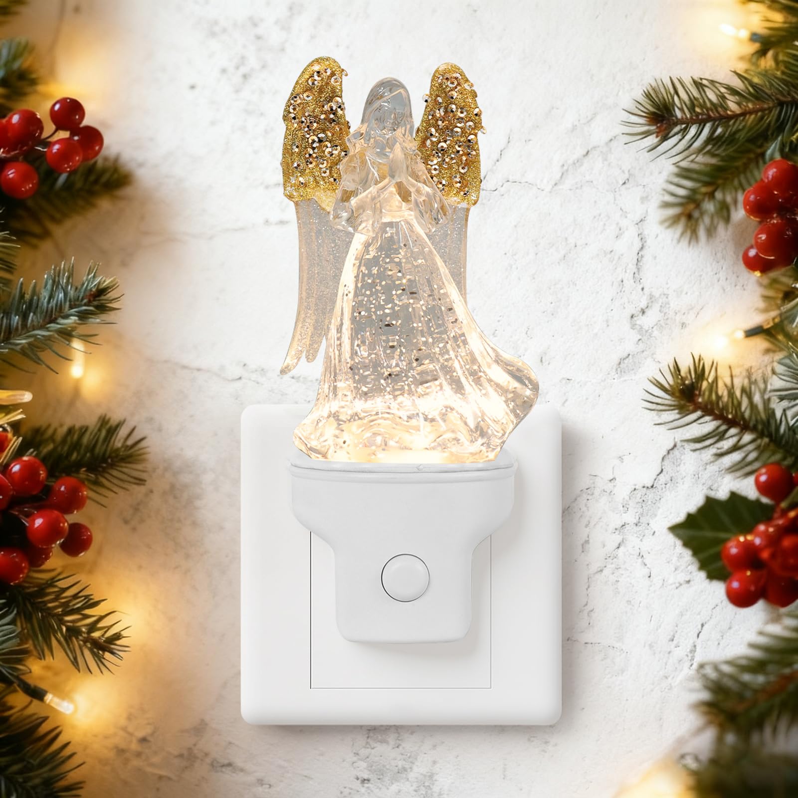 Yuxelulmai Christmas Angel Night Light Plug into Wall Swirling Glitter USB Portable Christmas Decorative Night Light Decoration for — view 5
