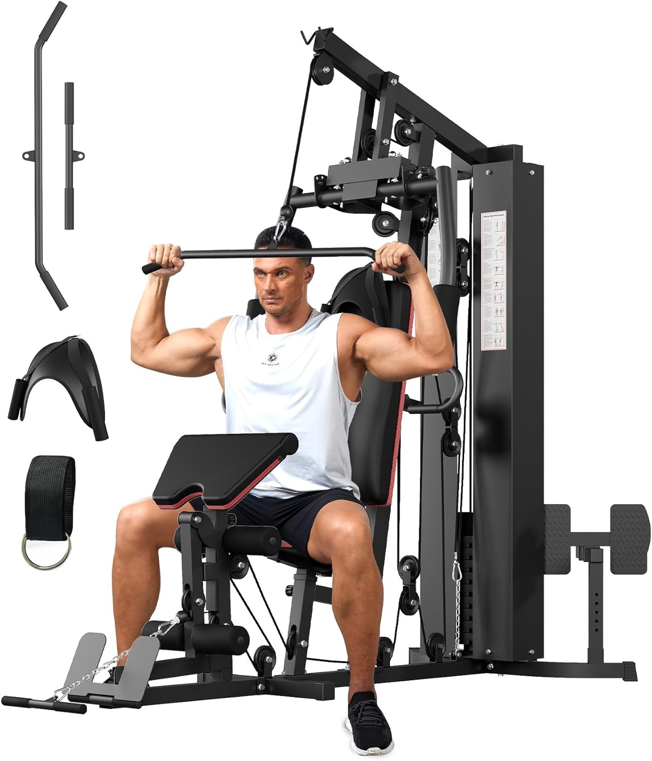 Garvee Home Gym Equipment Machine, Full Body Workout Machine with 150 LBS Weight Stack, Multifunctional All in One Exercise Station with Preacher Curl Pad, Leg Developer for Strength Training