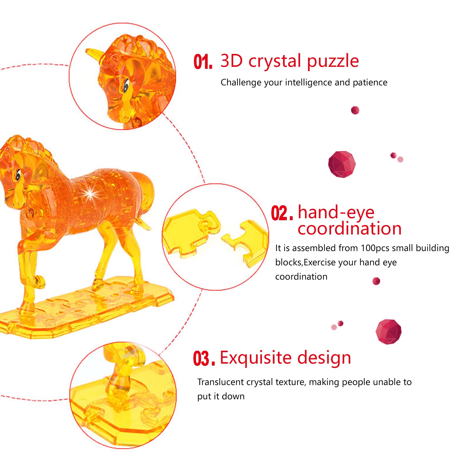 Amazon | LYCY00 クリスタルホース 3Dパズル、クリスタルパズル 頭の