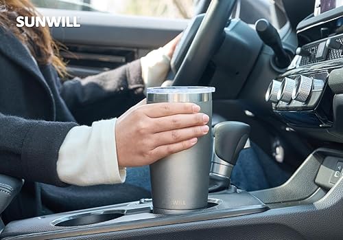 Miniatura 6 de SUNWILL - Vaso térmico de acero inoxidable aislado al vacío de doble pared y con tapa deslizante a prueba de salpicaduras, de 20 onzas, duradero,