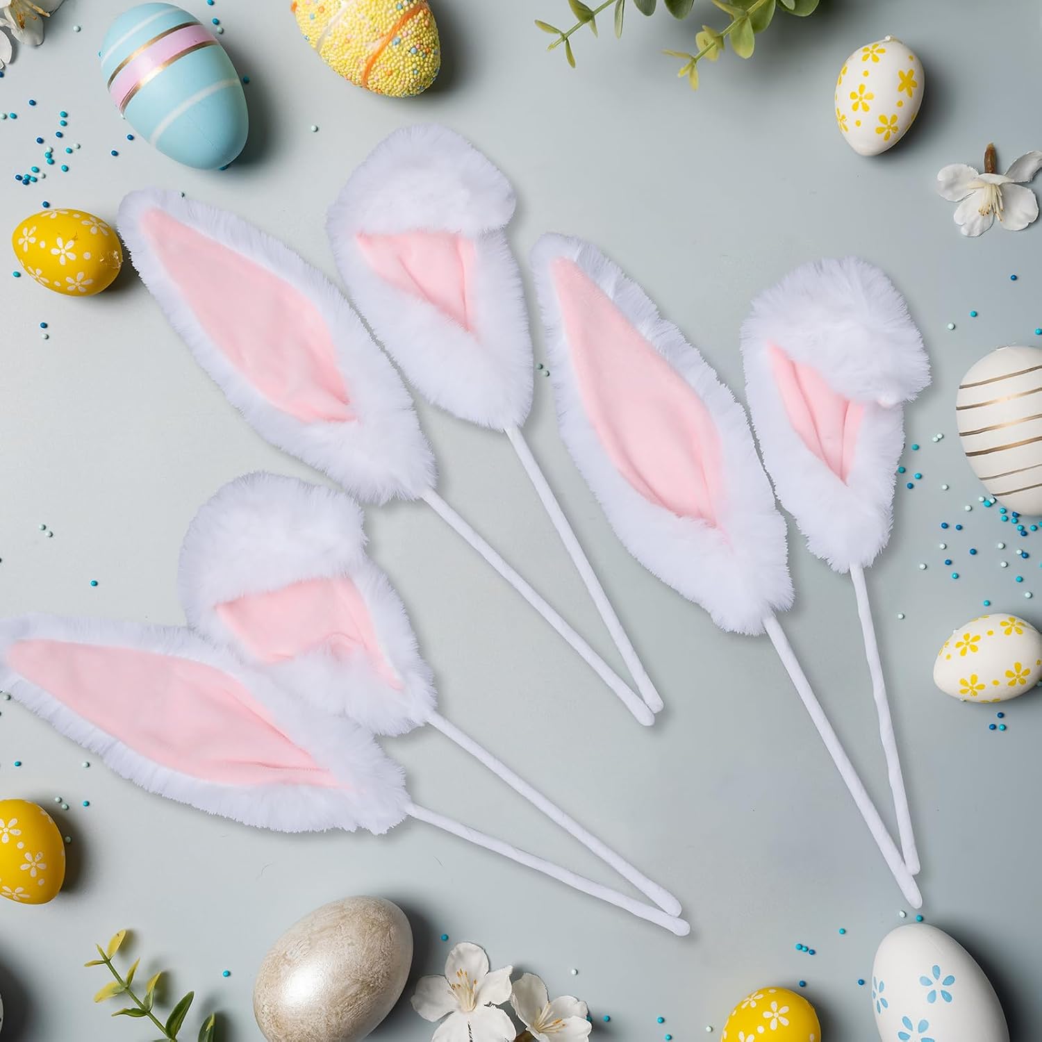 20 Pcs Easter Decorations Tree Picks Ornaments Large Pink Furry Bunny Ear Soft Tree Pick Cute 3D Rabbit Picks for Easter Tree Topper Home School Office Spring Party Vase Décor