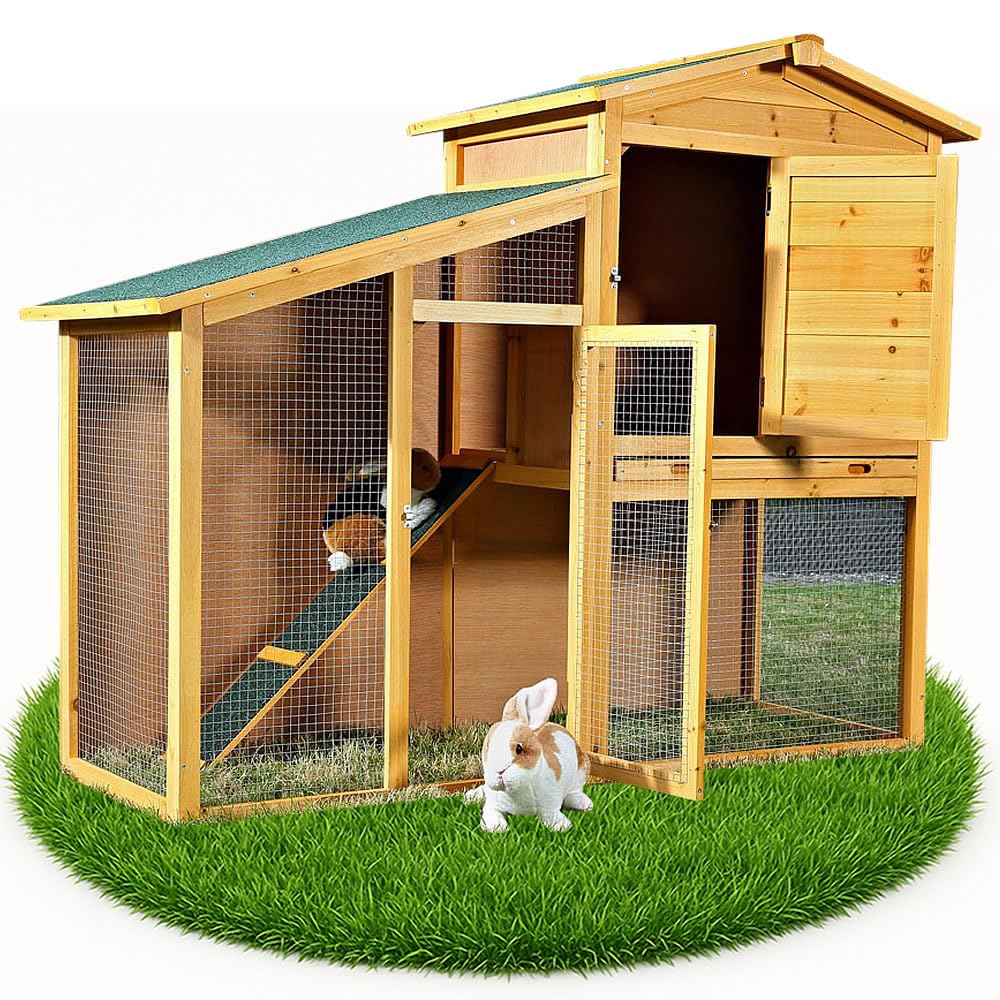 Melko Hasenstall Kaninchenstall XXL mit Freilaufgehege 140x115x60 cm Holz
