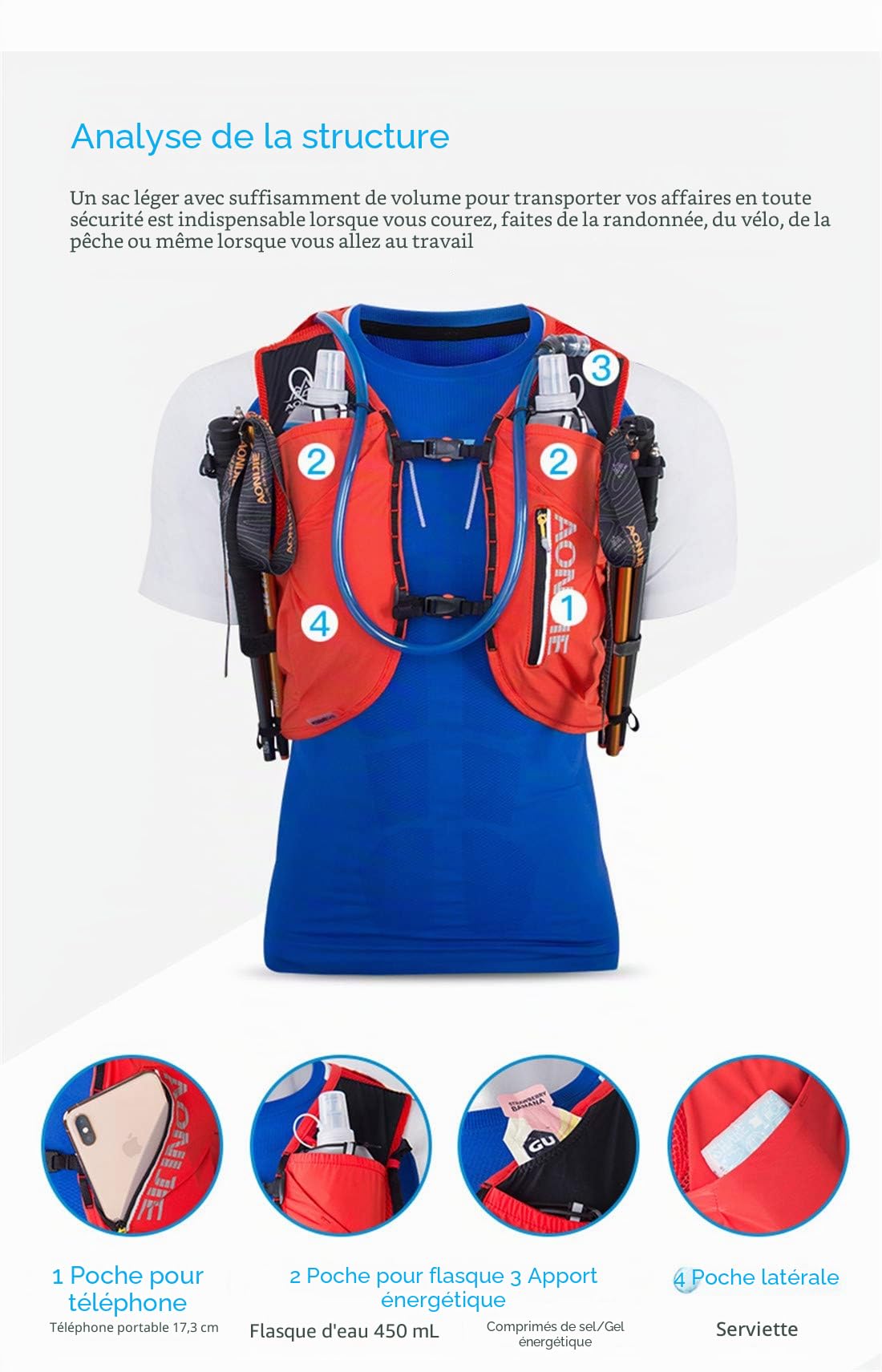 AONIJIE Sac à dos professionnel léger de 12 L pour randonnée, camping, escalade