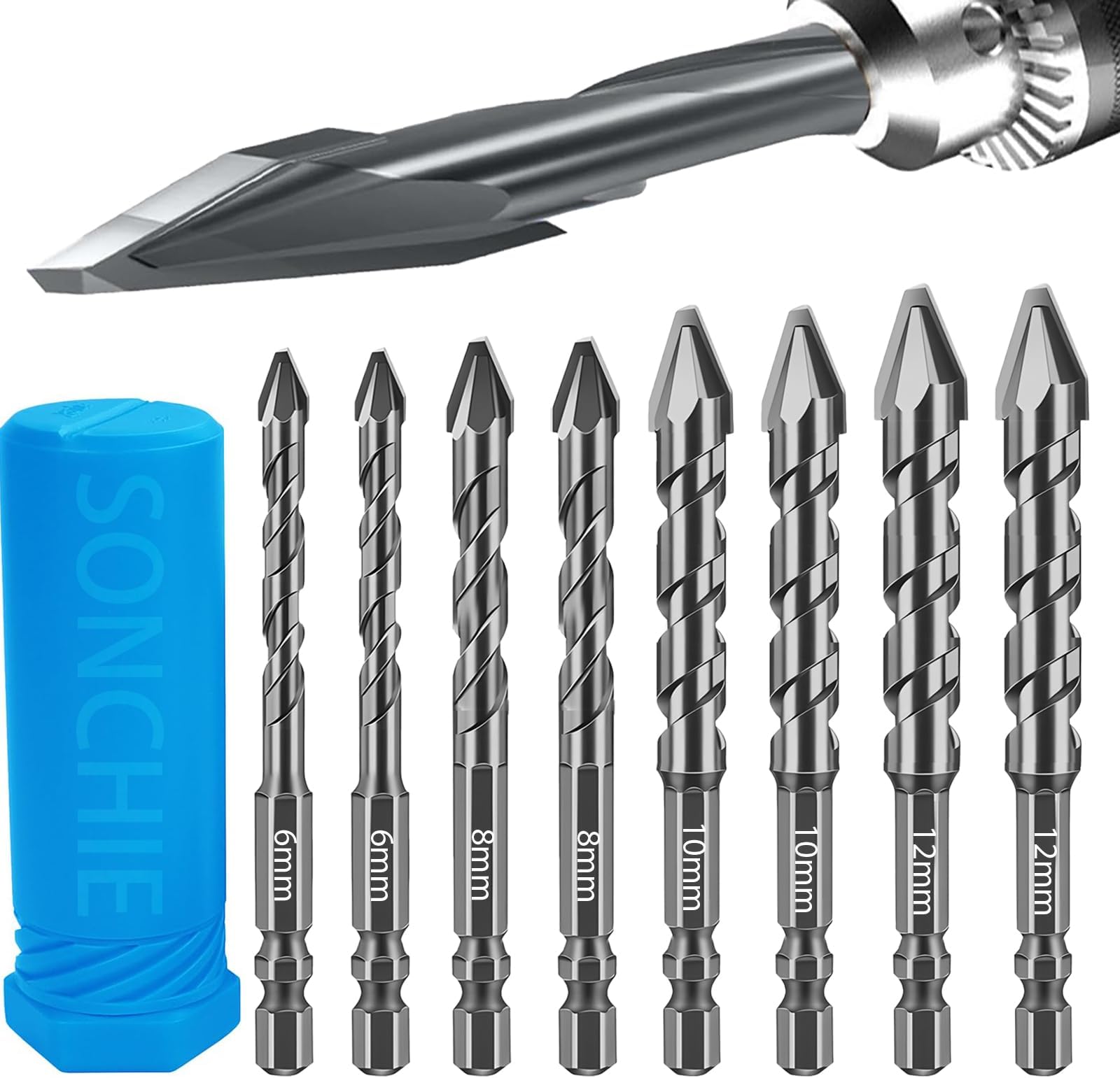 High-Strength Eccentric Twist Drill Bit - Pack of 8 Twist Drill Bits Concrete/Glass/Concrete Masonry Drill Bit Set with Bit Storage Case…