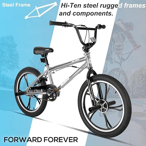 Miniatura 2 de Hiland - Bicicleta BMX de 20 pulgadas para niños y niñas de 5 a 12 años, giro de 360 grados, 4 clavijas, bicicleta BMX de una velocidad para niños,