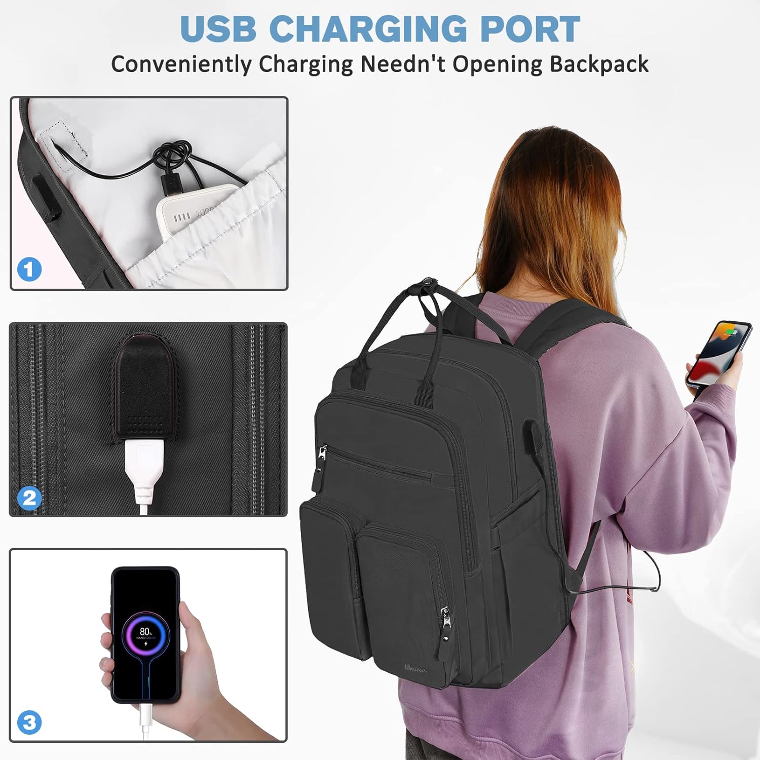 Mancro Travel Backpack for Women with TSA Laptop Compartment, 15.6 Inch Laptop Backpack with USB Charging Port and Dry-Wet Pocket, Fashion Computer Backpack for Women, Black 15.6 Inch Black image 5 of 9 B0BB78P852