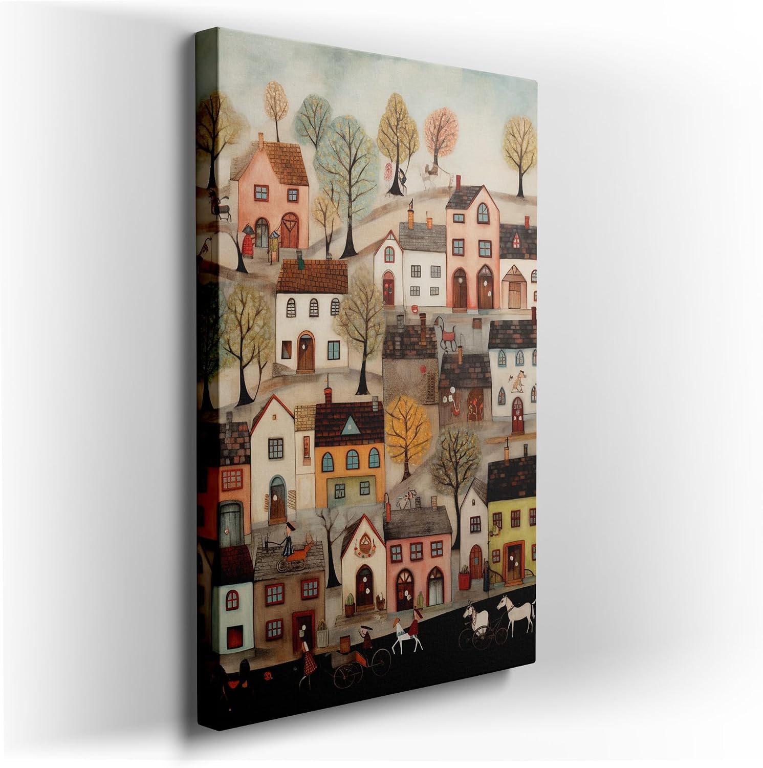 Canvas for Living Room. A Hillside Harmony in Hues: The Warm Ambiance of a Picturesque Town Scene, 27 x 18 inch Canvas Wall Art - Contemporary Masterpieces - Modern Home Decor
