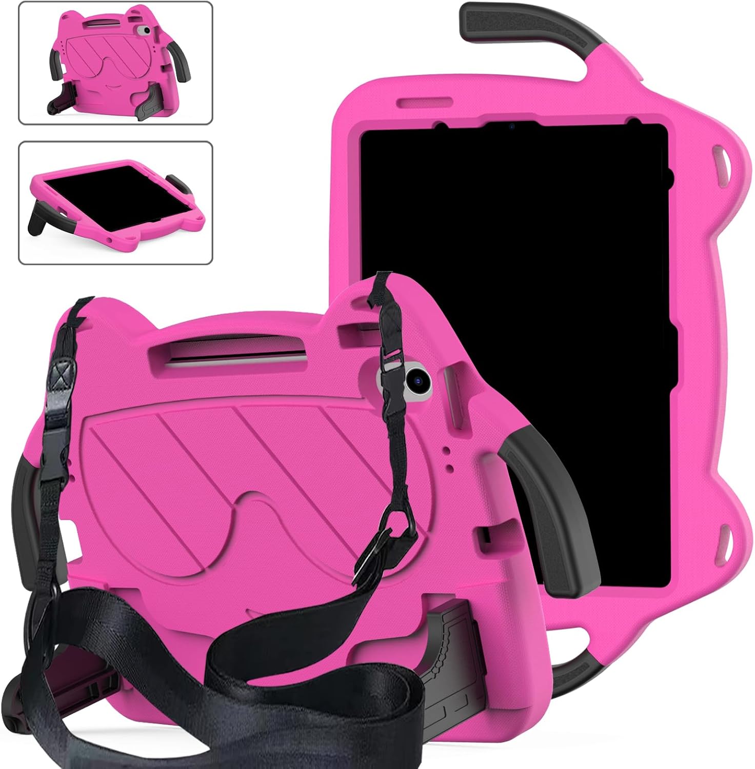 Kids Case for iPad Air 11 M2(2024) 11 inch, Tablet Case Lightweight Eva + Pc Child-Friendly with Shoulder Strap, Rosered+Black