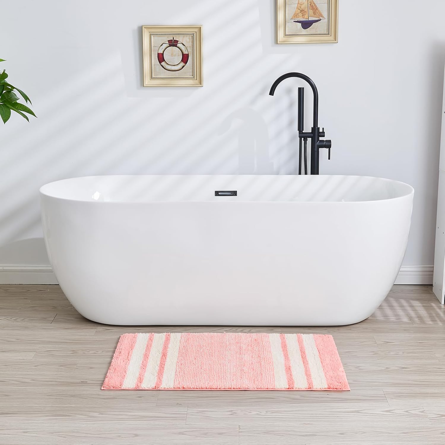 CozeCube Bath mats for Bathroom Non Slip, Fluffy Absorbent Microfiber Bath mat Washable, Aesthetic Bathroom Rugs, Small Blossom Pink Striped Bath mat, Blossom Pink, 24" x 16" - Image 3