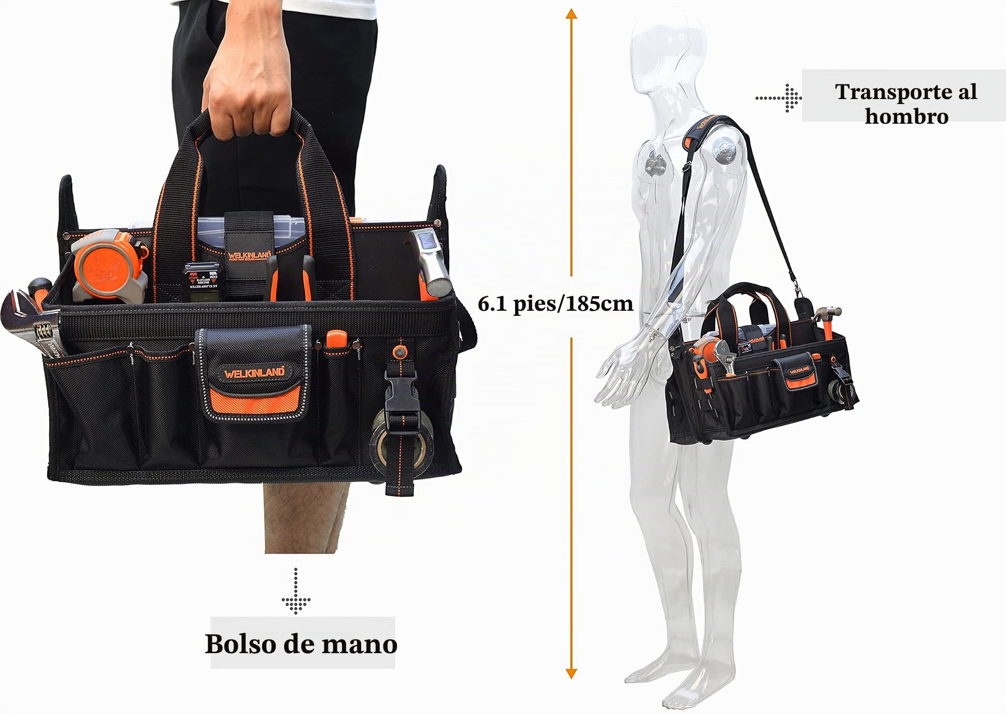 Bolsa de herramientas para electricistas y HVAC – con organizador de enchufes