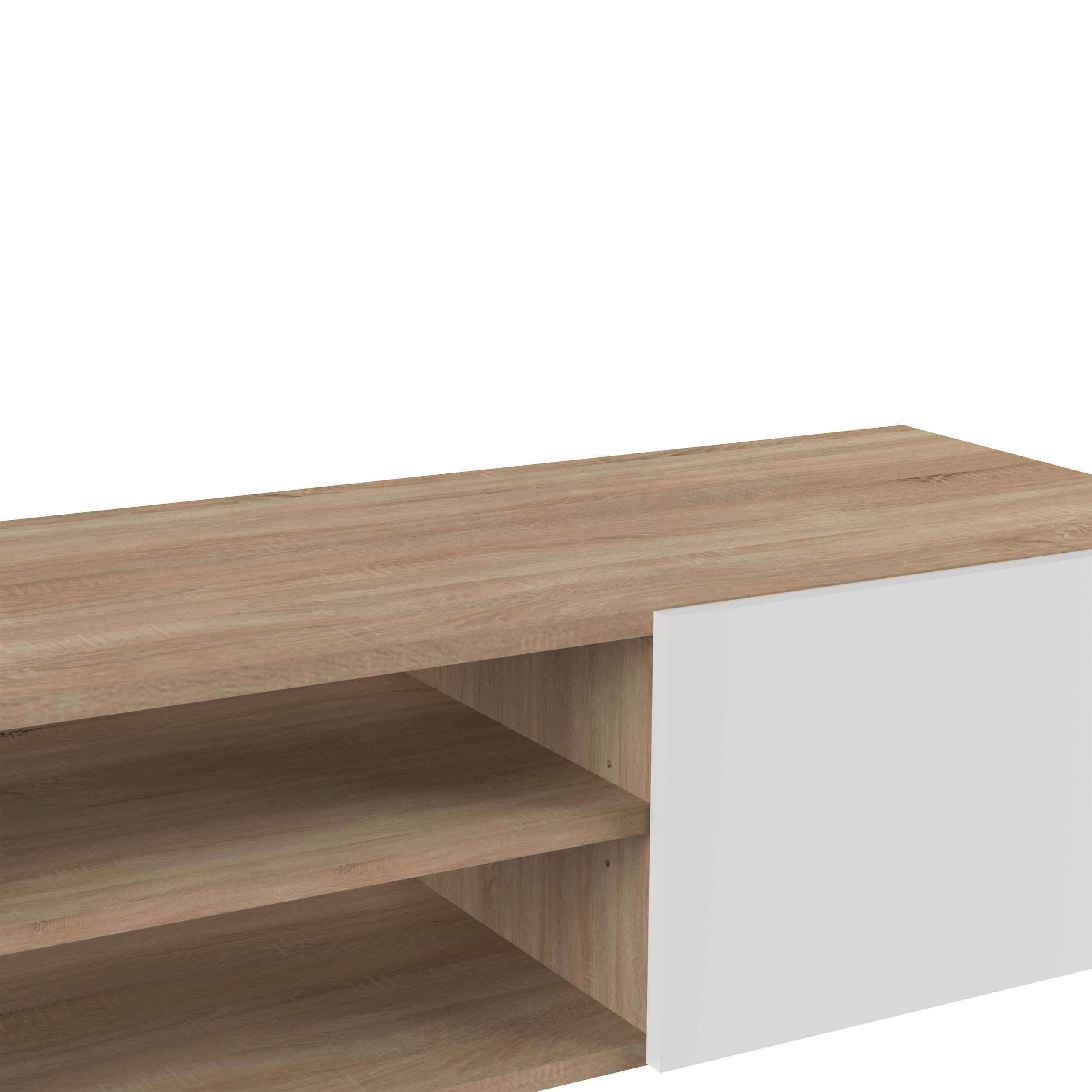 Symbiosis Podium, Tavolino porta tv, rovere naturale e bianco 185x42x31 cm