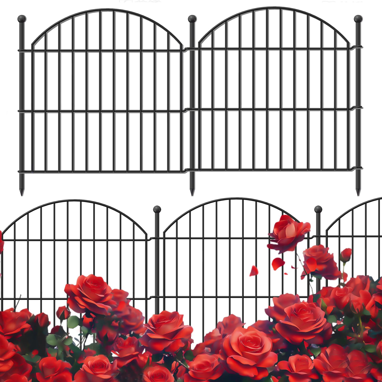 decorative garden fence 24in (h) x20ft (l), 10 pack no dig fence animal barrier for dog, arched flower bed edging, wire border panel fencing for yard patio outdoor decor
