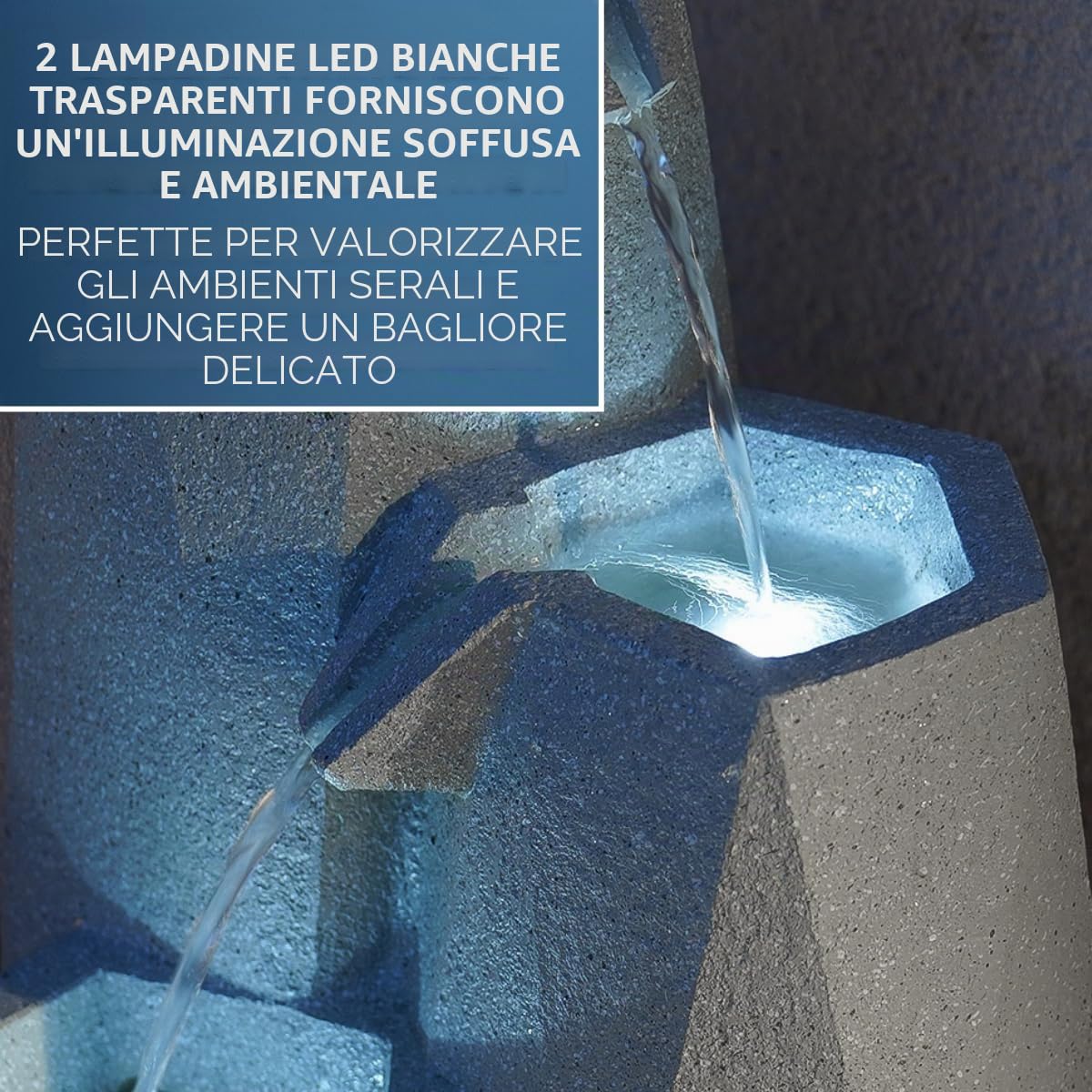 Festive Lights Fontana a cascata ad energia solare della serenità bianca LED dell'acqua del giardino della fontana di effetto pietra