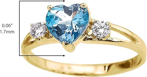 Miniatura 3 de Anillo de promesa de tres piedras con forma de corazón de oro amarillo de 10 quilates con circonita cúbica azul helado y topacio blanco