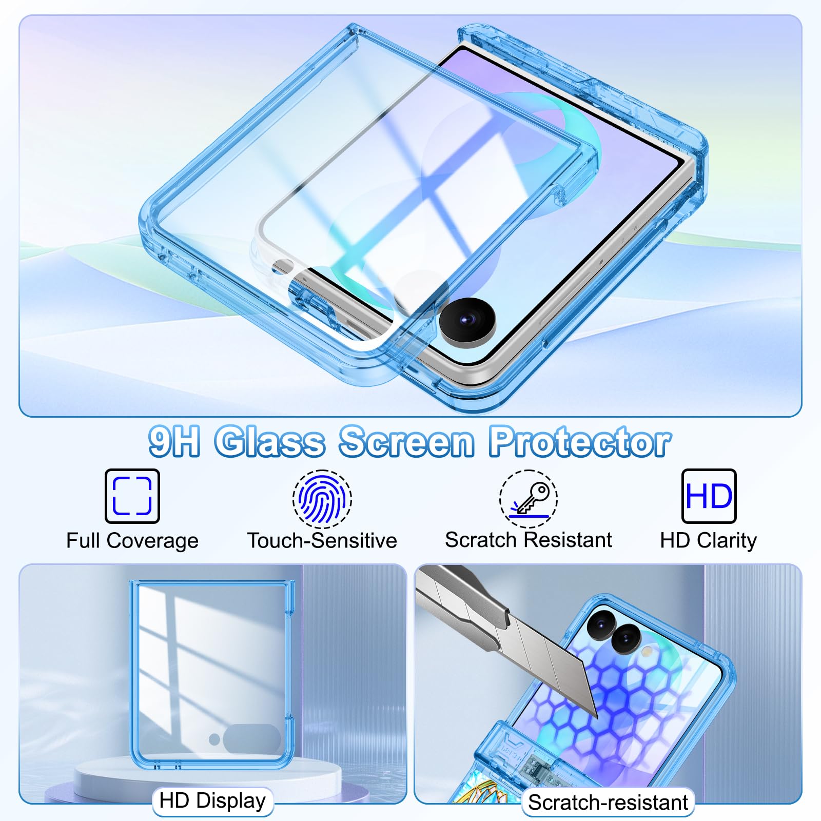 Lamcase Custodia per Samsung Galaxy Z Flip 8 con cavalletto nascosto, compatibile con MagSafe, pellicola protettiva per lo schermo in vetro temperato 9H, protezione per cerniera con motivo floreale