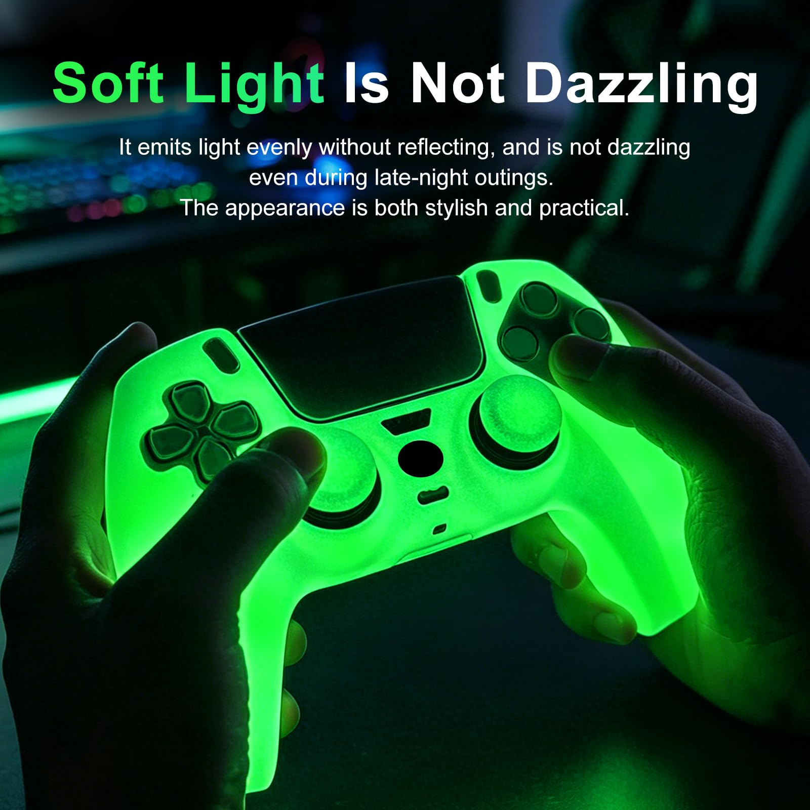 PS5 Controller Skins Silicone Grip Glow in The Dark Housse de Protection pour Manette PS5 + 8 FPS Pro Thumb Grips + 2 Pcs Caps.