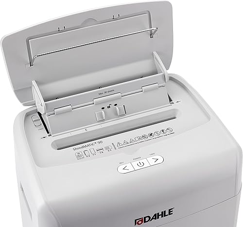 Miniatura 10 de Dahle ShredMATIC SM 90 Trituradora de papel de alimentación automática, bandeja de alimentación de 90 hojas, sin aceite, protección contra atascos,
