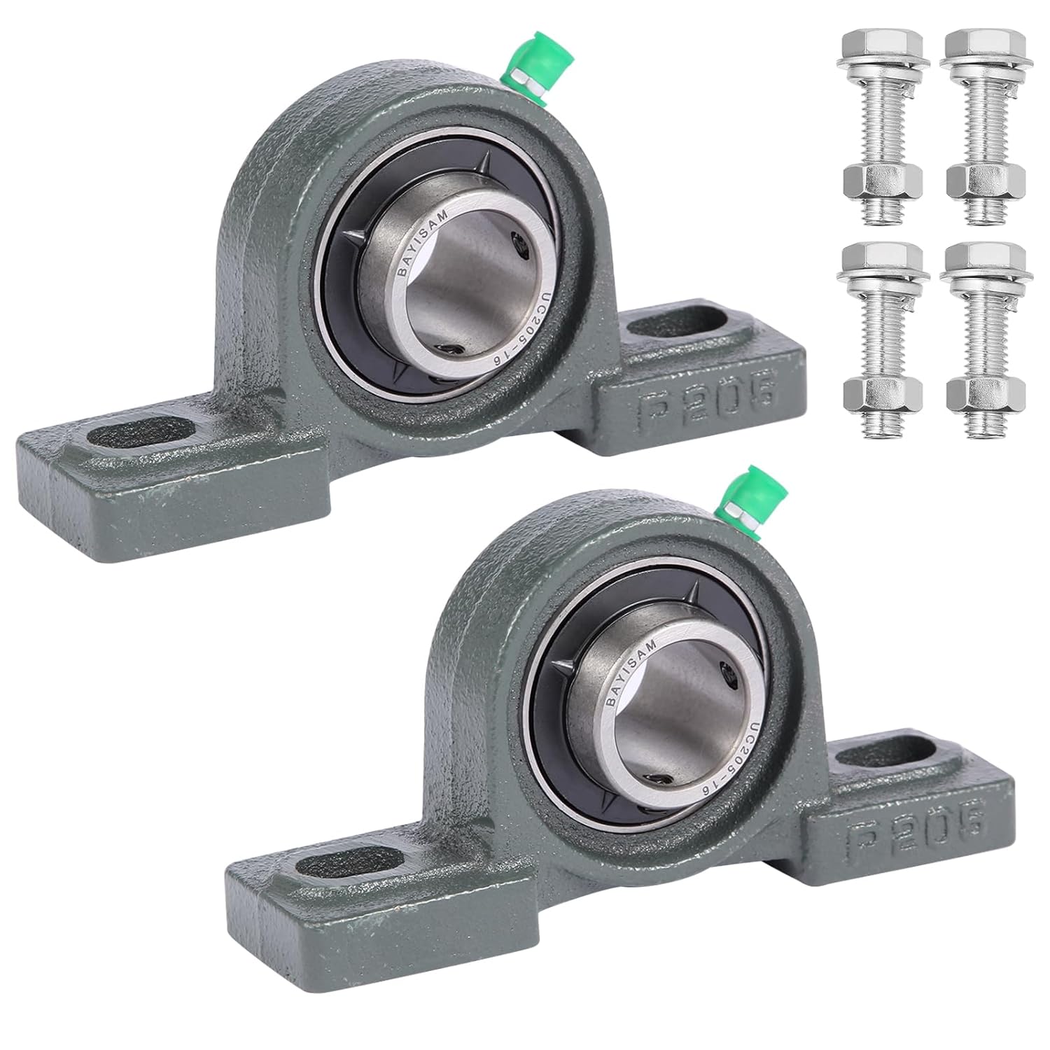 Bayisam 2 Pack UCP205-16 Pillow Block Bearings 1" Bore - Durable Bearing Steel with Bolt Nut Kits for Heavy Machinery