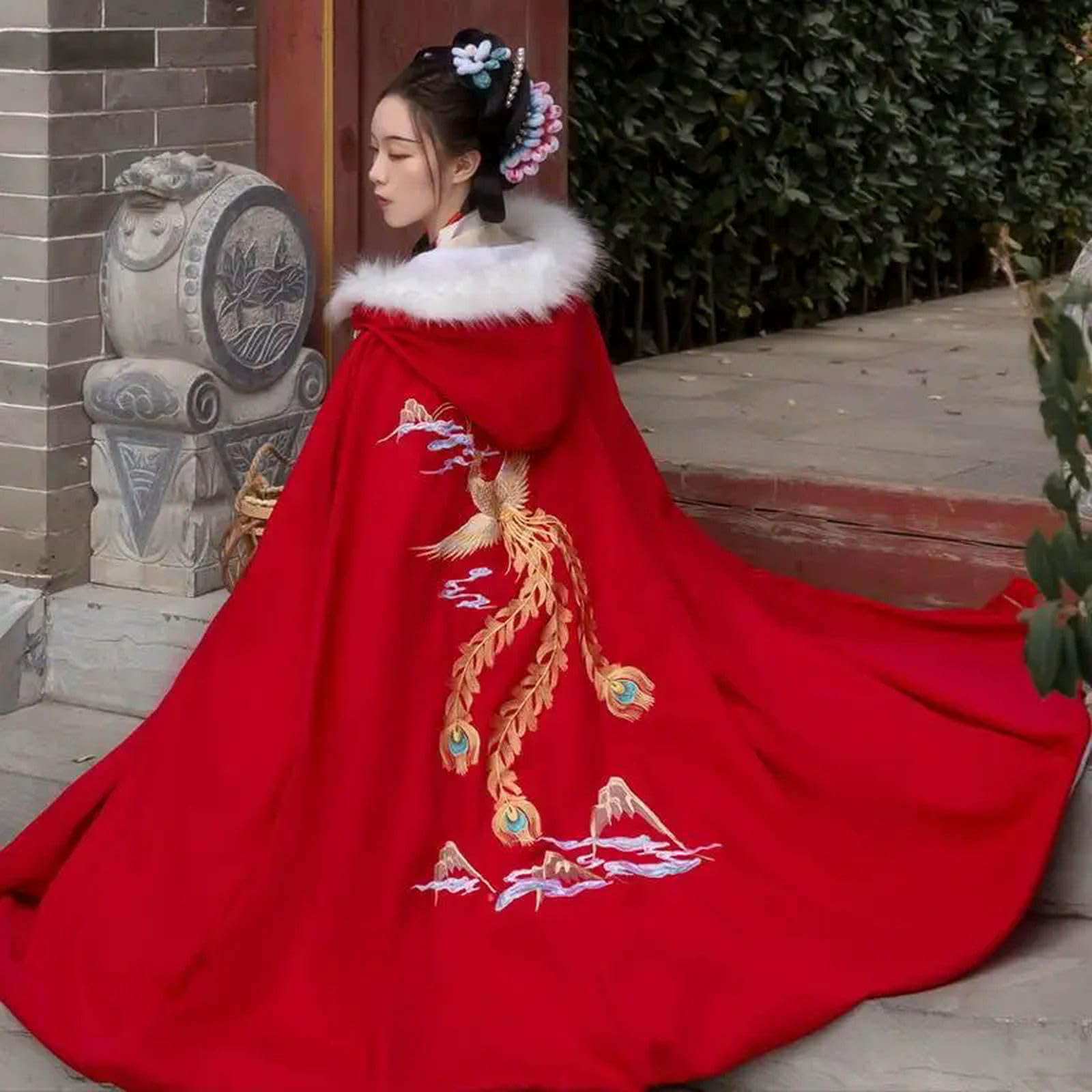 ApuaVireo&Co Hanfu Czarny Czerwony Kolor Haftowany Płaszcz Zimowy Zagęszczony Wydajny Ubranie Dziewczyna Halloween Kostium Cosplay