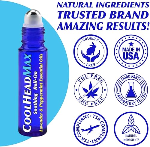 HMP BRANDS CoolHead Max Roll On, aceite esencial natural para migraña, rodillo de aceite esencial para soporte para el dolor de cabeza, comodidad de