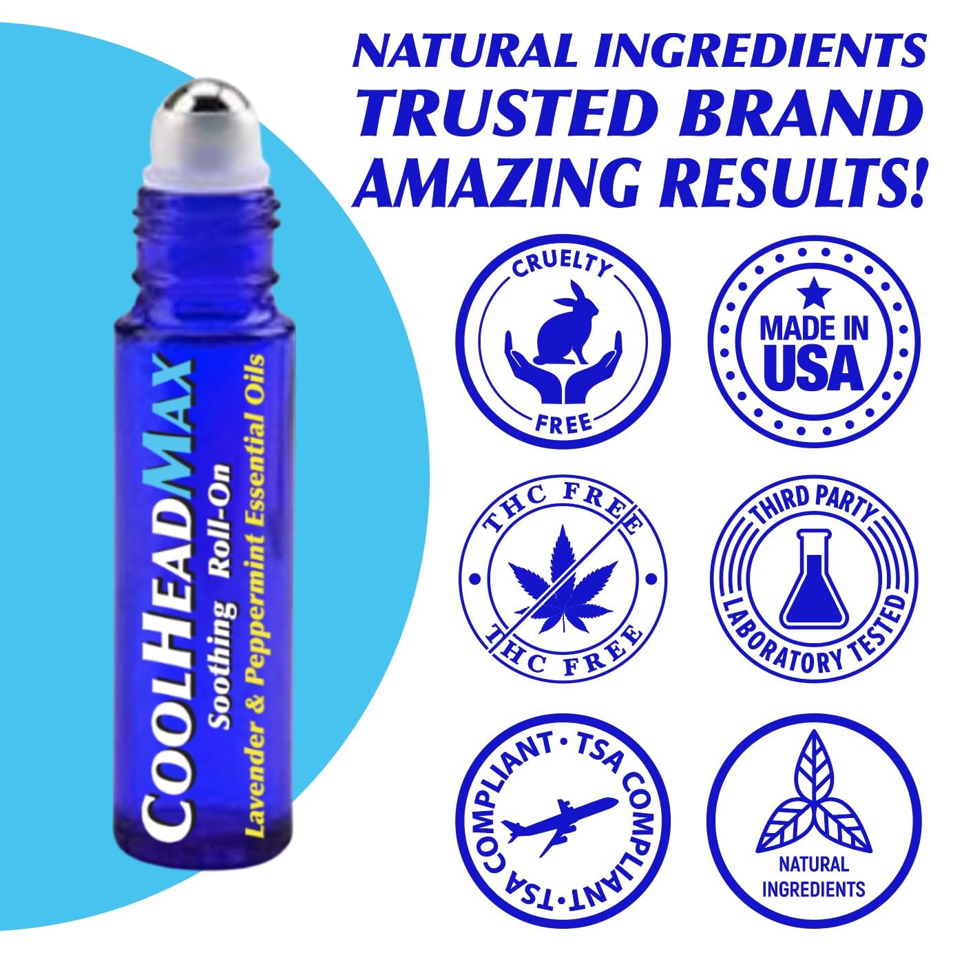 CoolHead Max Roll-On, natürliches ätherisches Öl, Migräne-Roller, Kopfschmerz-Unterstützung, ätherisches Öl, schneller Kühlkomfort für Ihren Kopf, hergestellt mit ätherischem Pfefferminzöl