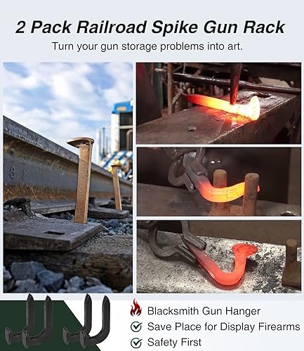 Miniatura 2 de Paquete de 4 soportes para colgar pistolas de ferrocarril, soporte de pared hecho a mano, apto para escopeta, rifle, caza, decoración occidental,