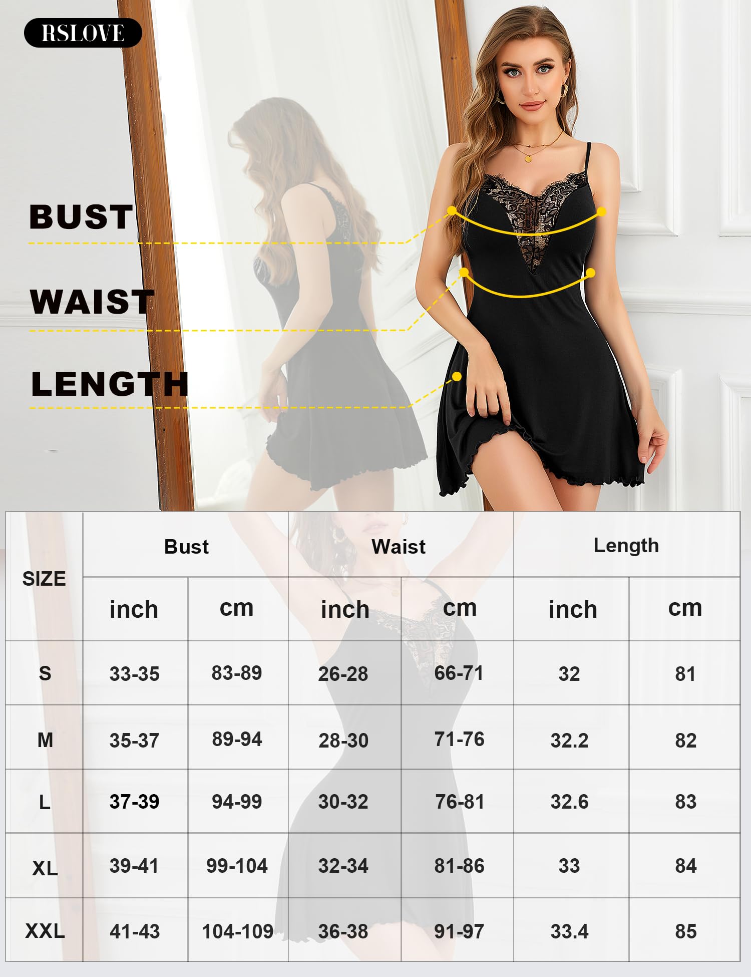 Lingerie Sexy Nuisette pour Femme – Chemise de Nuit en Dentelle avec col en V