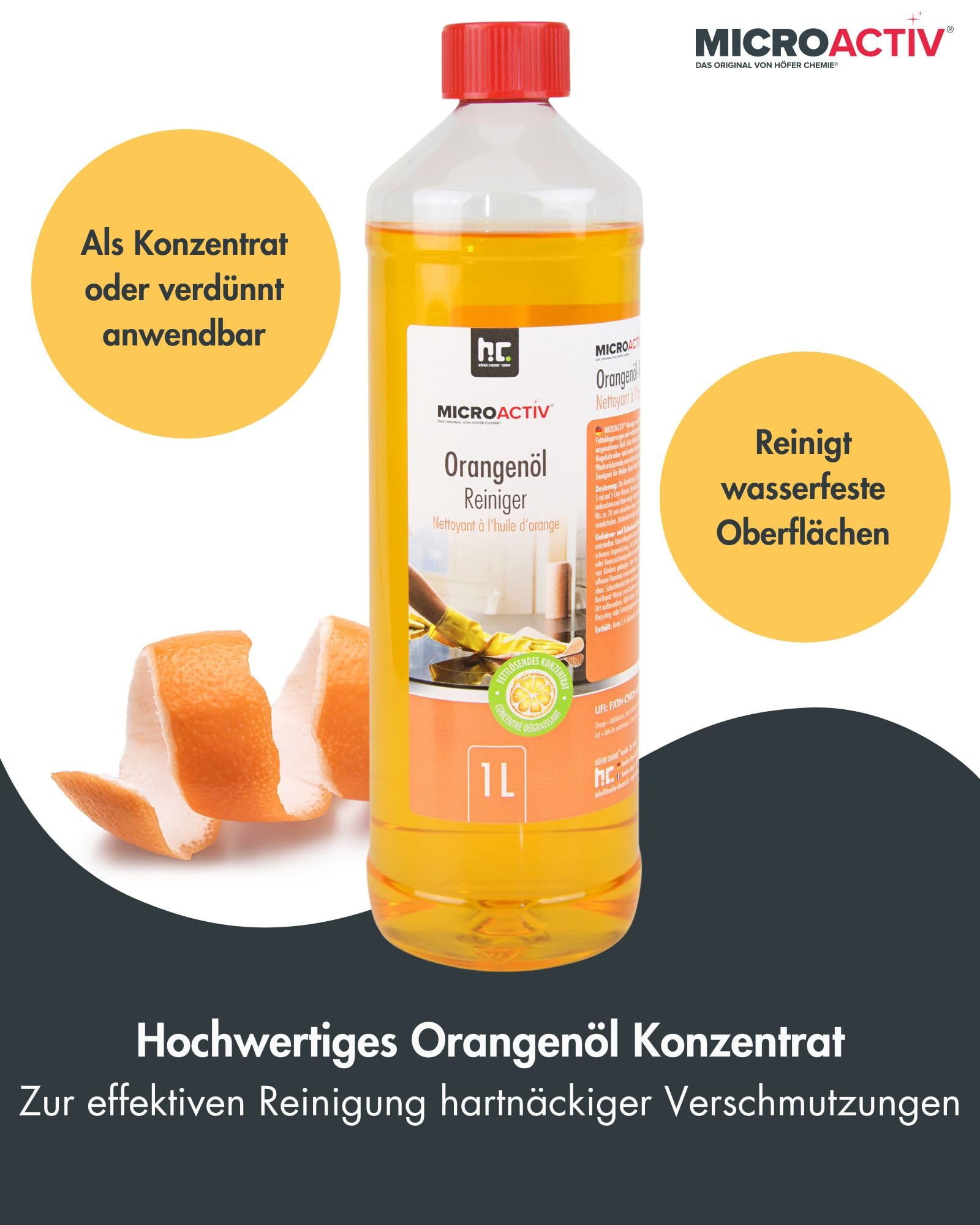 MICROACTIV Orangenöl Reiniger Konzentrat 6 x 1L | Allzweckreiniger & Fettlöser mit frischem Orangenduft - Universalreiniger