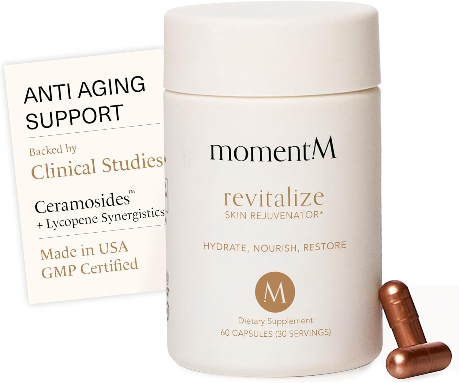 Revitalize with Ceramosides™ & Lycopene for Skin Hydration, Wrinkles, Longevity – Advanced Cellular Rejuvenation Anti Aging Supplement – Hair Skin and Nails Vitamins – Made in USA – 60 Capsule