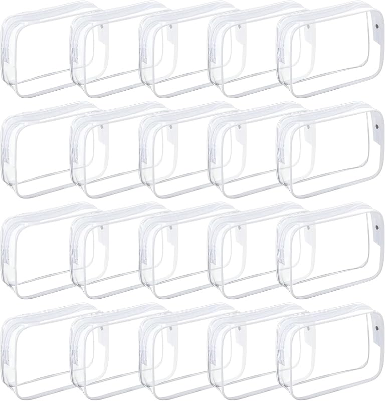 Tergy Necessaires de Maquiagem Transparentes em PVC com Zíper, Pacote com 20, Brancas