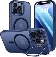 Magnetic Case for iPhone 15 Pro Max with Kickstand Camera, Compatible with MagSafe, Translucent Matte Minimalist Case, Slim TPU Anti-Fingerprint Shockproof Protective Cover Case, Dark Blue