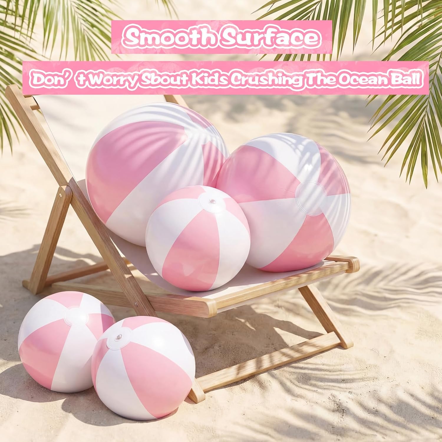 5 Pcs Inflatable Beach Balls 24 & 16 Inch Pastel PVC Large Beach Balls Bulk Blow up Pool Water Game Toy for Kid Adult Birthday Luau Summer Pool Party Favors Decorations(Pink)