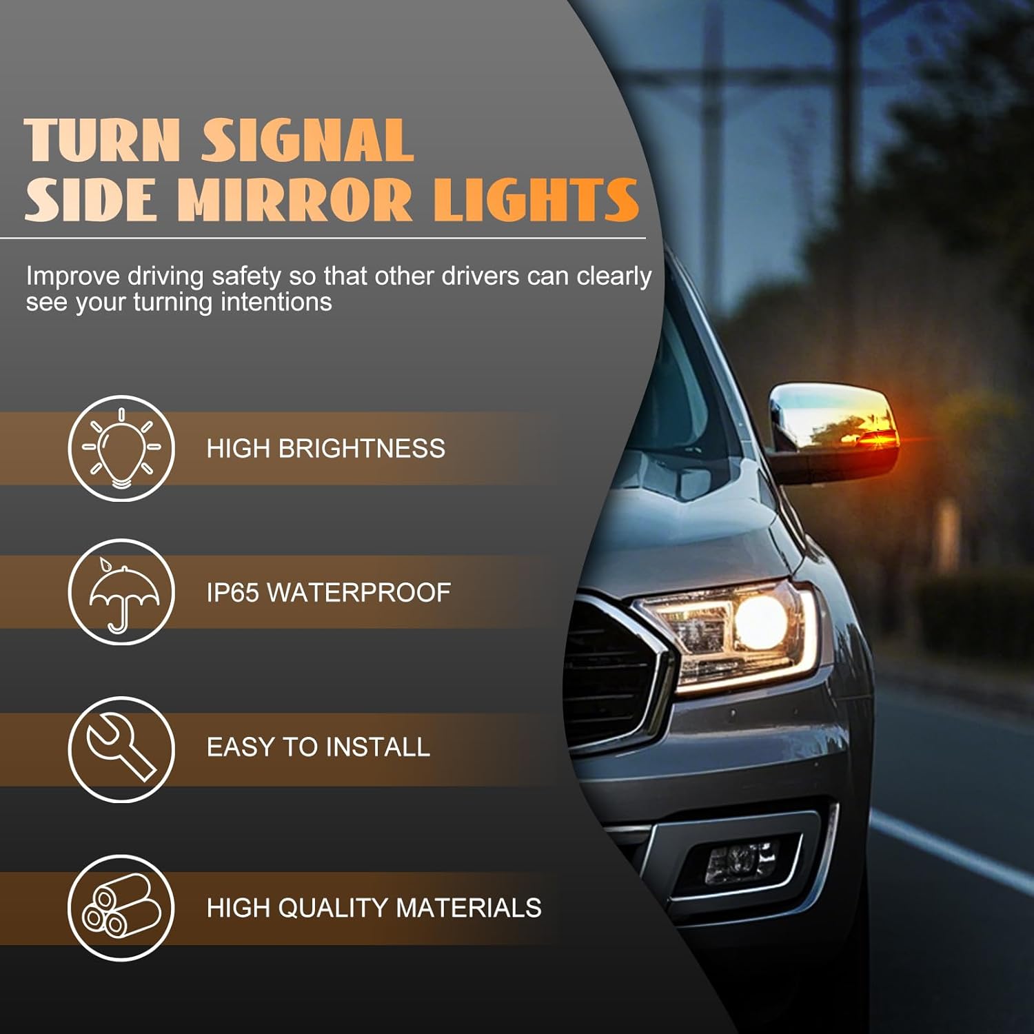 2PCS Sequential LED Side Mirror Marker Light fit For Ford Ranger T6 2012-2019; Everest 2015-2019, Somked Lens Dynamic Sequential Amber LED Side Mirror Turn Signal Marker Lights