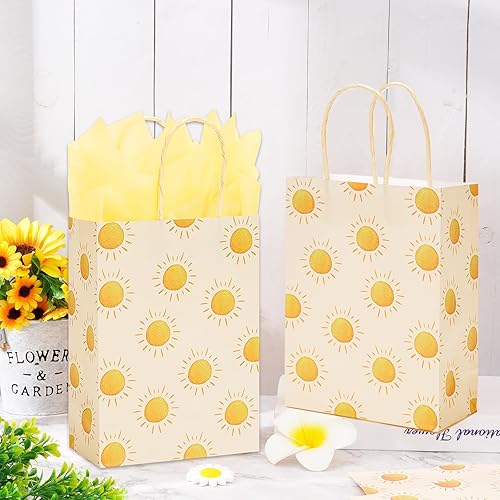 Miniatura 5 de Whaline Bolsa bohemia para fiesta de sol con 20 piezas de papel de seda amarillo para primer viaje alrededor del sol, bolsa de dulces con asas para