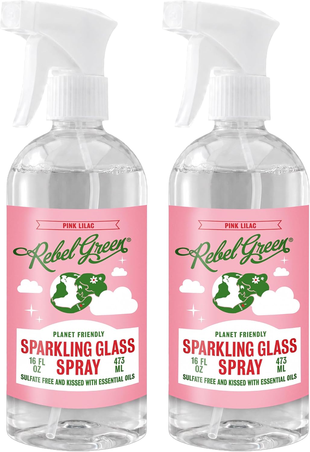 Rebel Green Sparkling Glass Spray, Streak-Free Natural Glass Cleaner