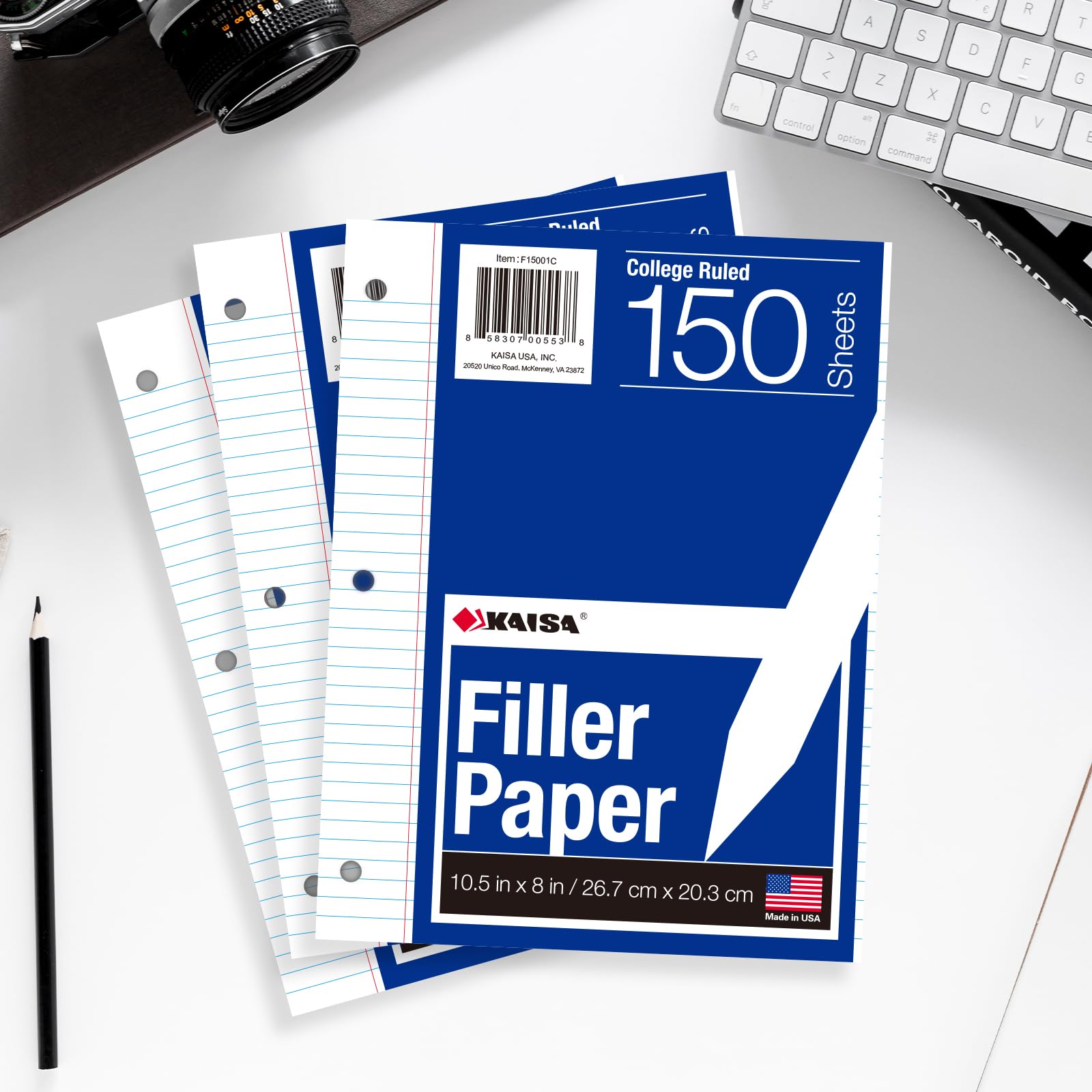 Kaisa Lot de 3 feuilles de papier ligné perforées à 3 trous de 20,3 x 26,7 cm pour classeur à 3 anneaux, 150 feuilles/paquet de papier pour ordinateur portable (college) F15001C-3pk