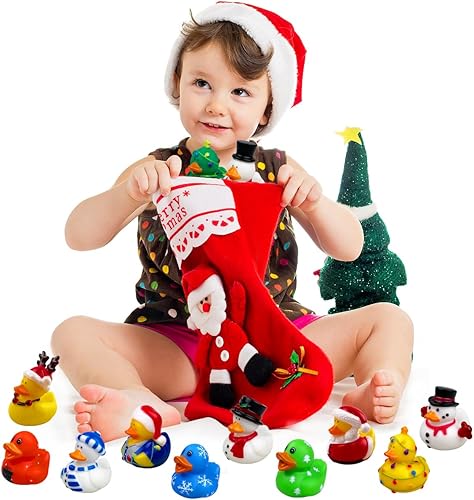 Miniatura 5 de QINGQIU Paquete de 24 patos de goma de Navidad para Jeep, juguetes de baño para niños y niñas, regalos de fiesta de Navidad, regalos