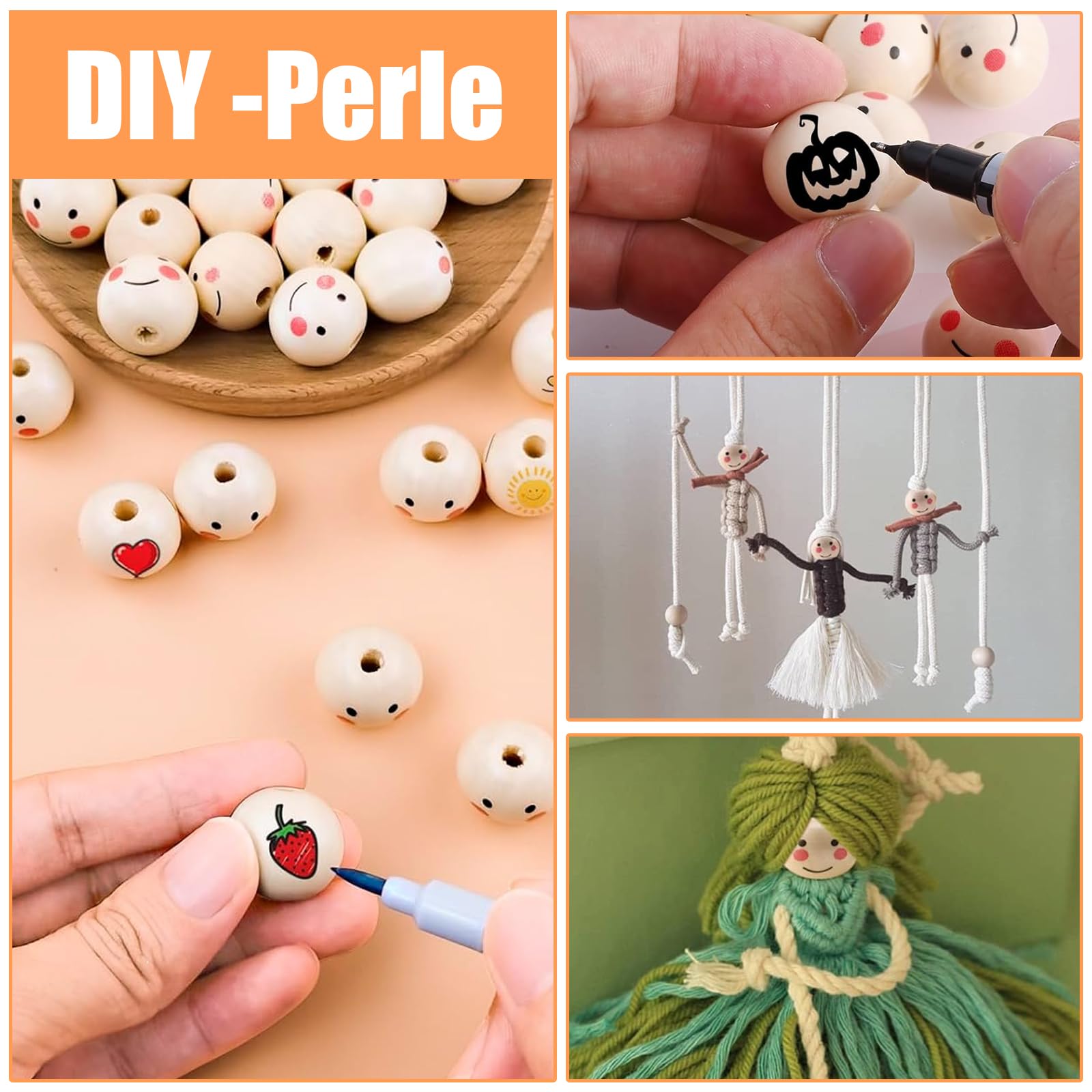 Perles En Bois Naturel 10 Mm, Perles En Macramé, 60 Pièces -B3277