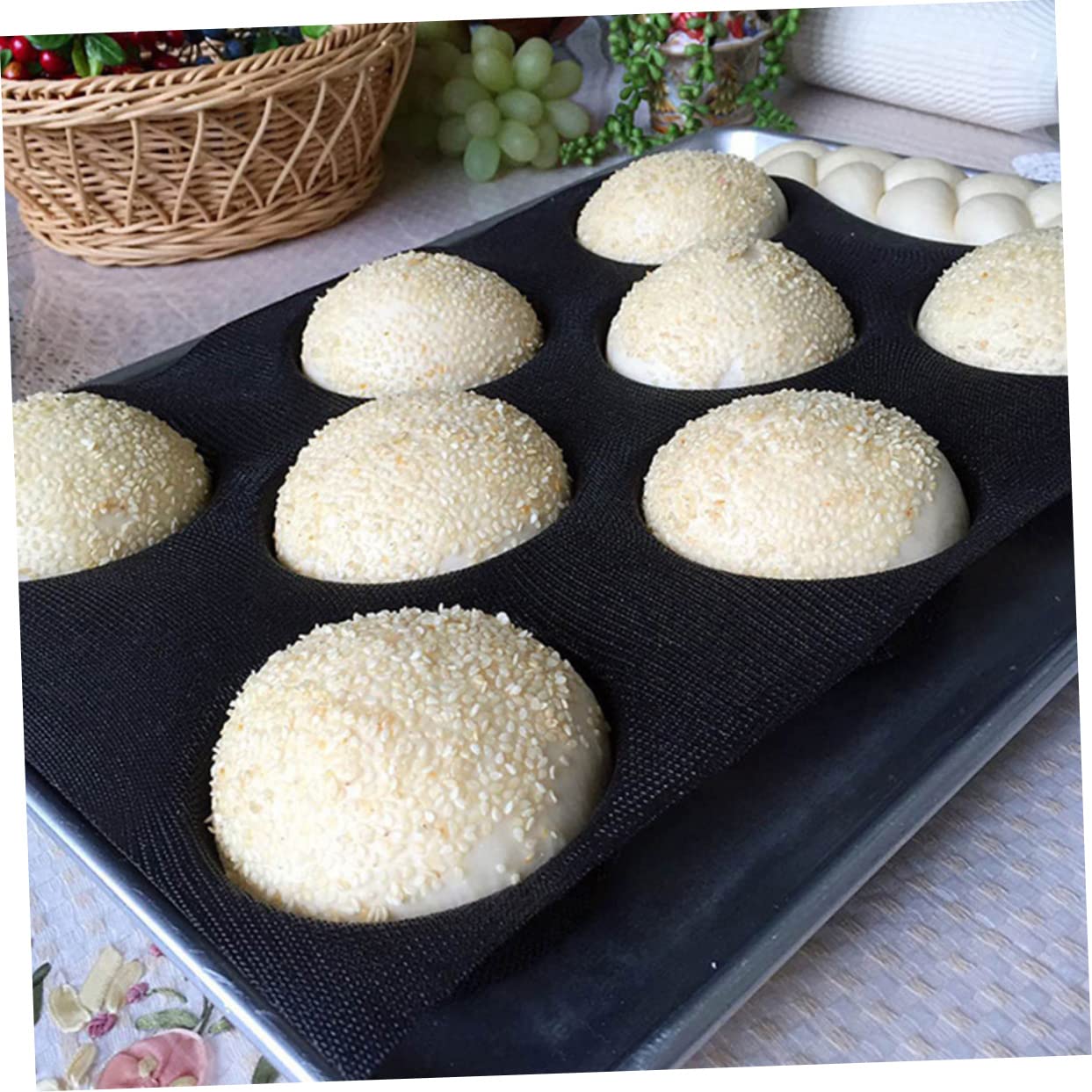 Cabilock 1pc Non-Stick Silicone Burger Reusable Baking Pan for Bread Cup Design for Home Kitchen Bakeries Black