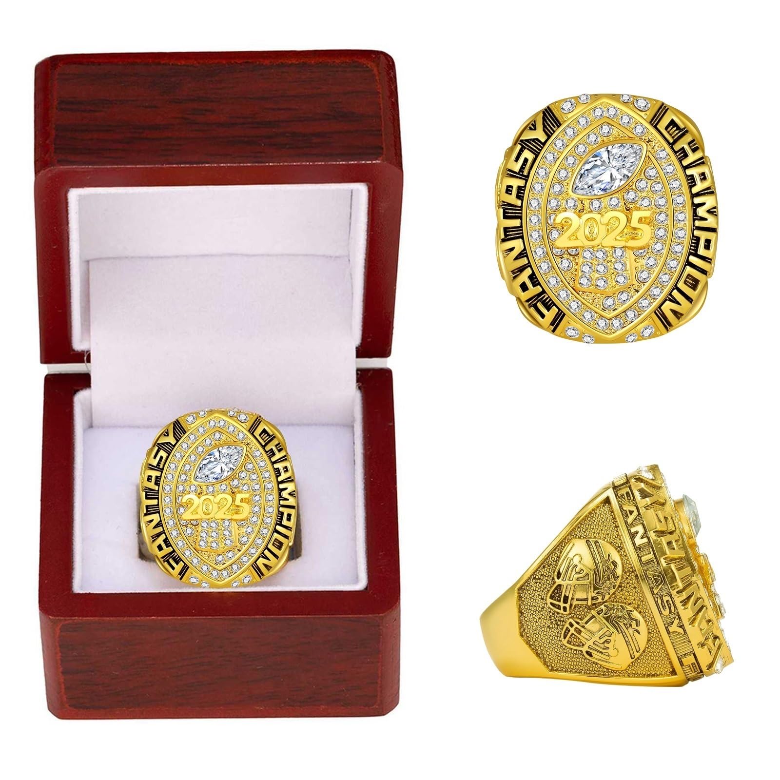 Anillos de fútbol de fantasía Coleccionables del Día del Padre Regalo for fanáticos (Blanc,10)