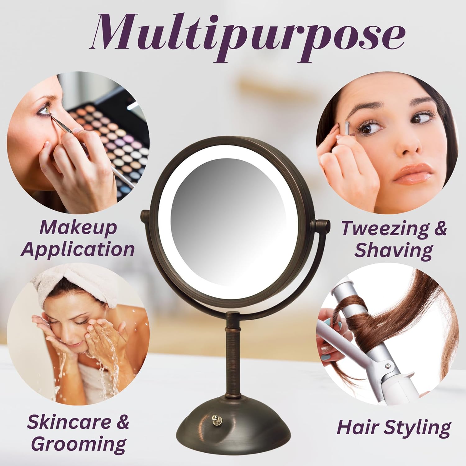 JERDON Tabletop Makeup Mirror with Lights - 1X/8X Magnification - Bronze 8.5" Vanity Mirror - Model HL8808BZL