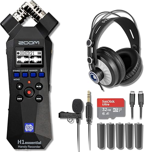 Miniatura 7 de Zoom H1essential - Grabadora de audio portátil de 2 pistas y 32 bits con micrófono Lavalier GO Lav, 5 baterías AAA, cable USB-C a USB-C y tarjeta
